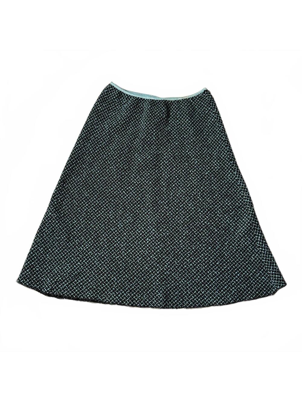 Vintage Espresso Black Blue Boucle Tweed A-Line Midi Skirt Sz Large USA Made